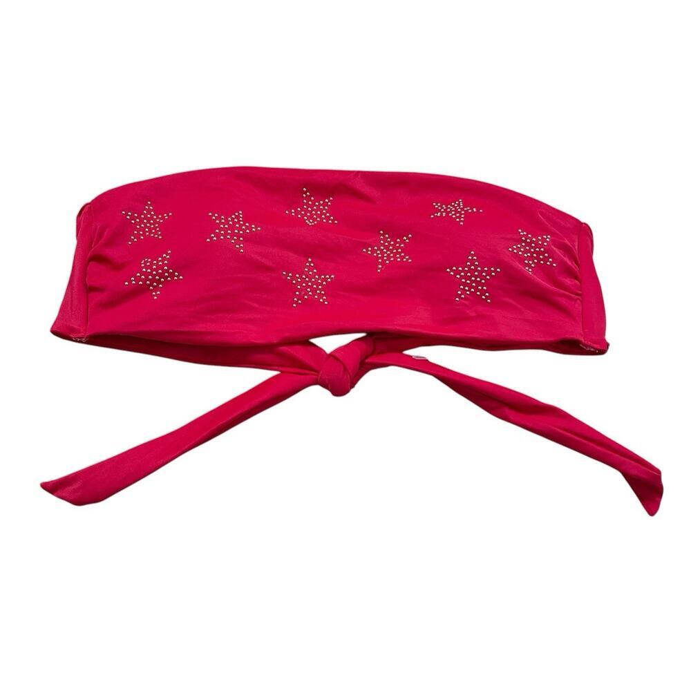 Victoria's Secret Red Gold Star Bandeau Bikini Top Size M Festival Beach NWOT